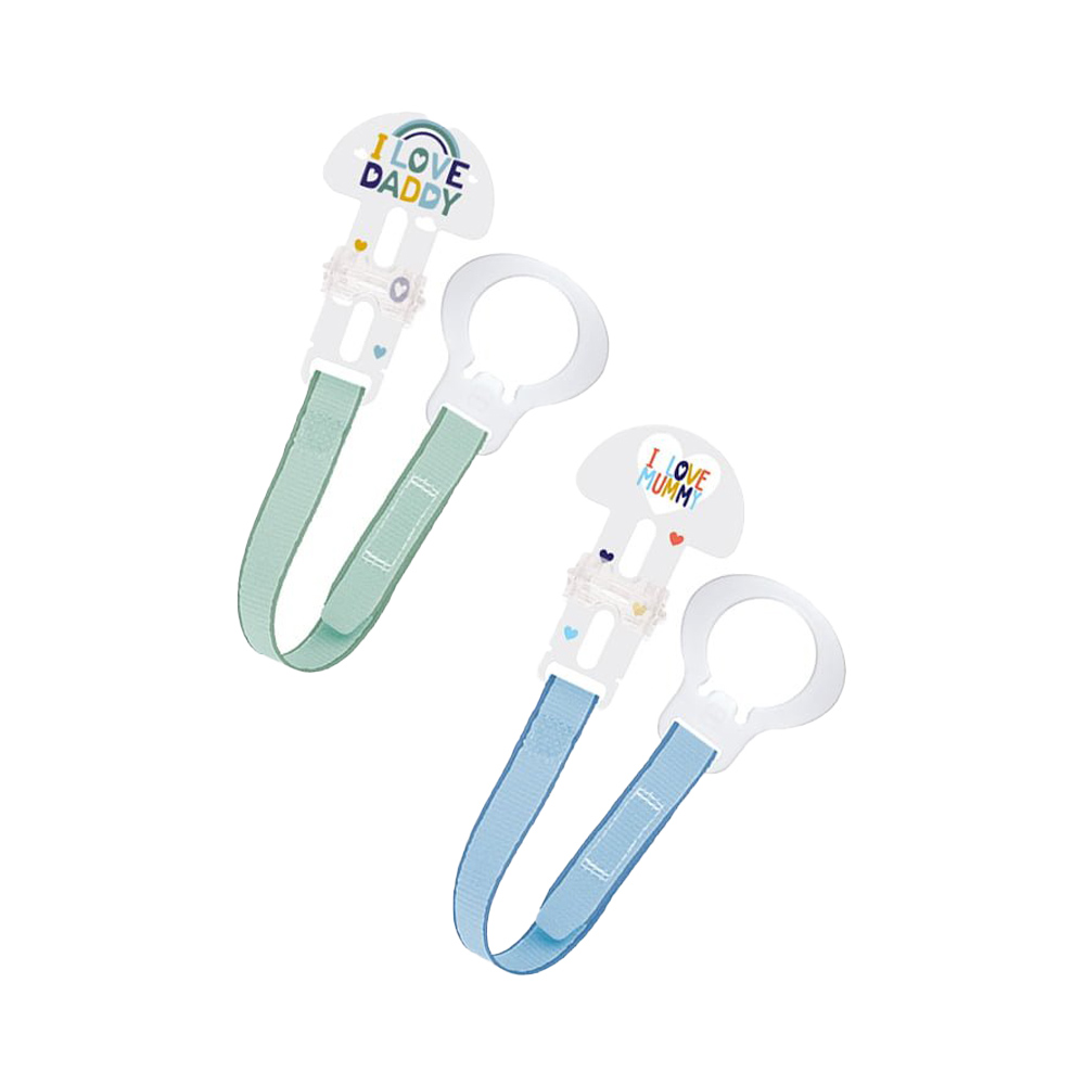 MAM - Clip Set I love Μummy / Daddy Κορδέλα στήριξης πιπίλας 0m+ (αγόρι) - 2τεμ.